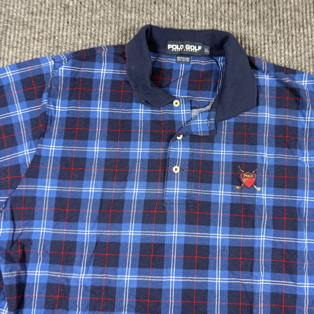 Polo Golf Ralph Lauren Shirt Men's XL Blue Plaid Short Sleeve Cotton Polo‎ - Picture 2 of 6